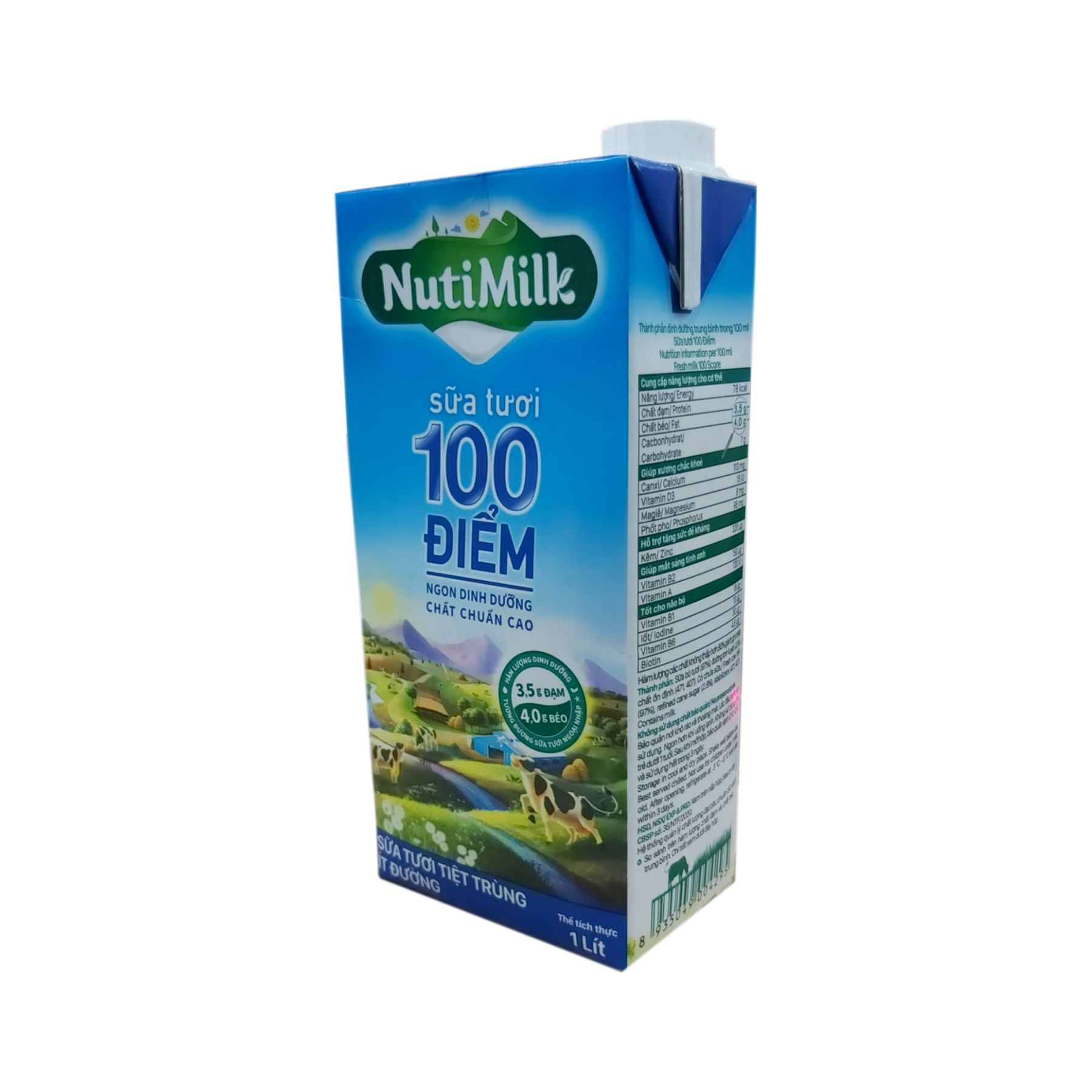 Sữa Tươi Tiệt Trùng Ít Đường NutiMilk - Hộp 1 Lít