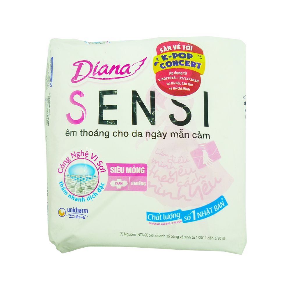 Băng Vệ Sinh Diana Sensi Siêu Mỏng Cánh (Gói 8 Miếng)