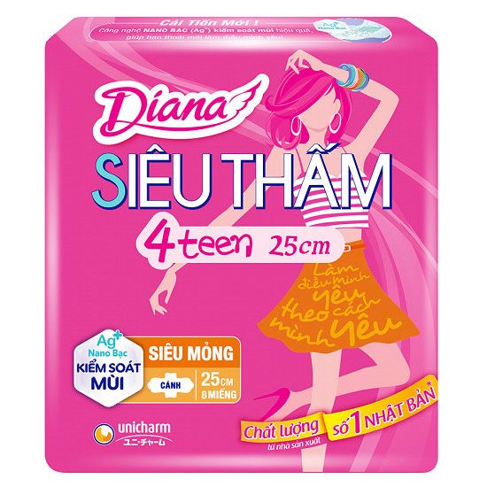 Băng Vệ Sinh Diana Siêu Thấm 4teen Siêu Mỏng Cánh (Gói 8 Miếng)