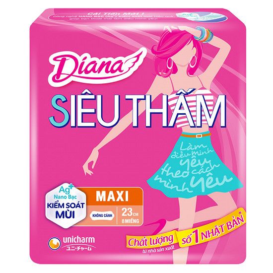 Băng Vệ Sinh Diana Siêu Thấm Maxi Không Cánh (Gói 8 Miếng)
