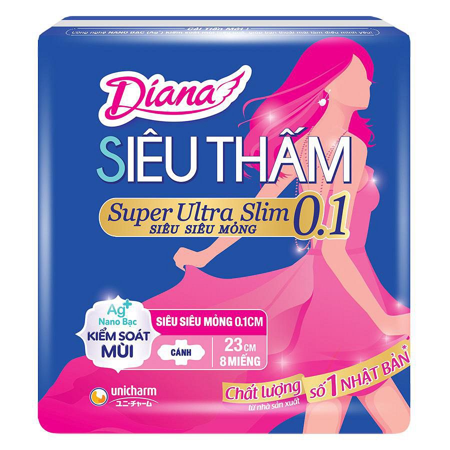 Băng Vệ Sinh Diana Siêu Thấm Siêu Mỏng 0.1 Có Cánh (Gói 8 Miếng)
