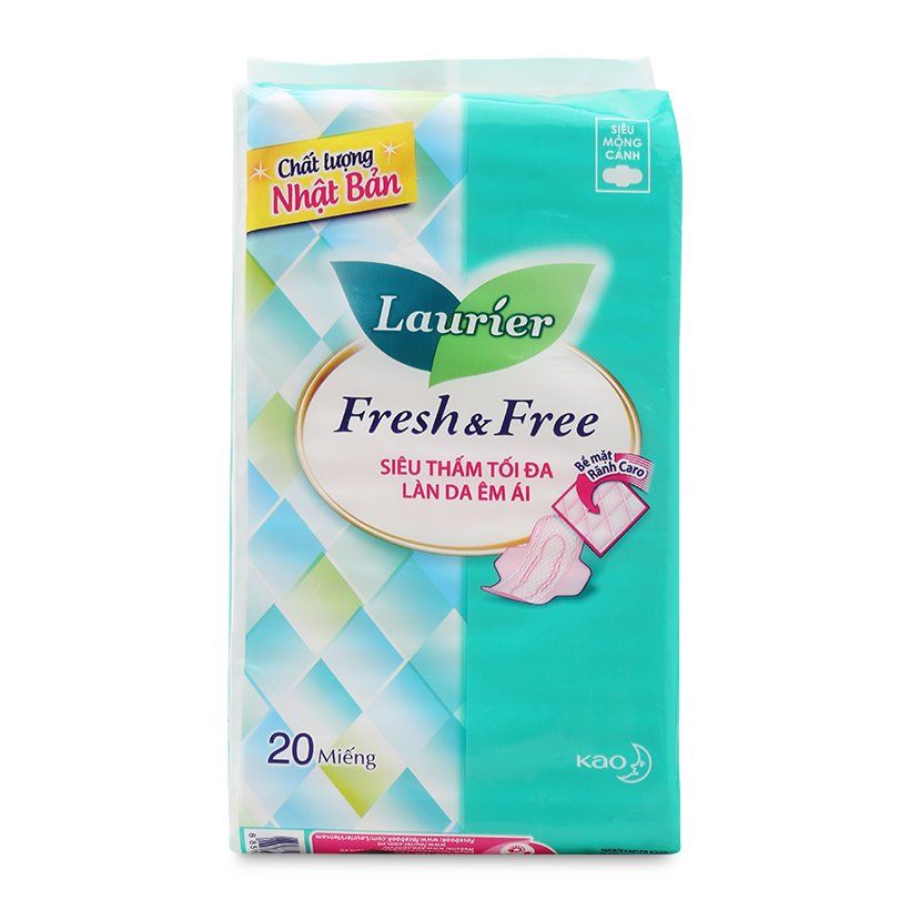 Băng Vệ Sinh Laurier Fresh & Free Siêu Mỏng Có Cánh (Gói 20 Miếng)