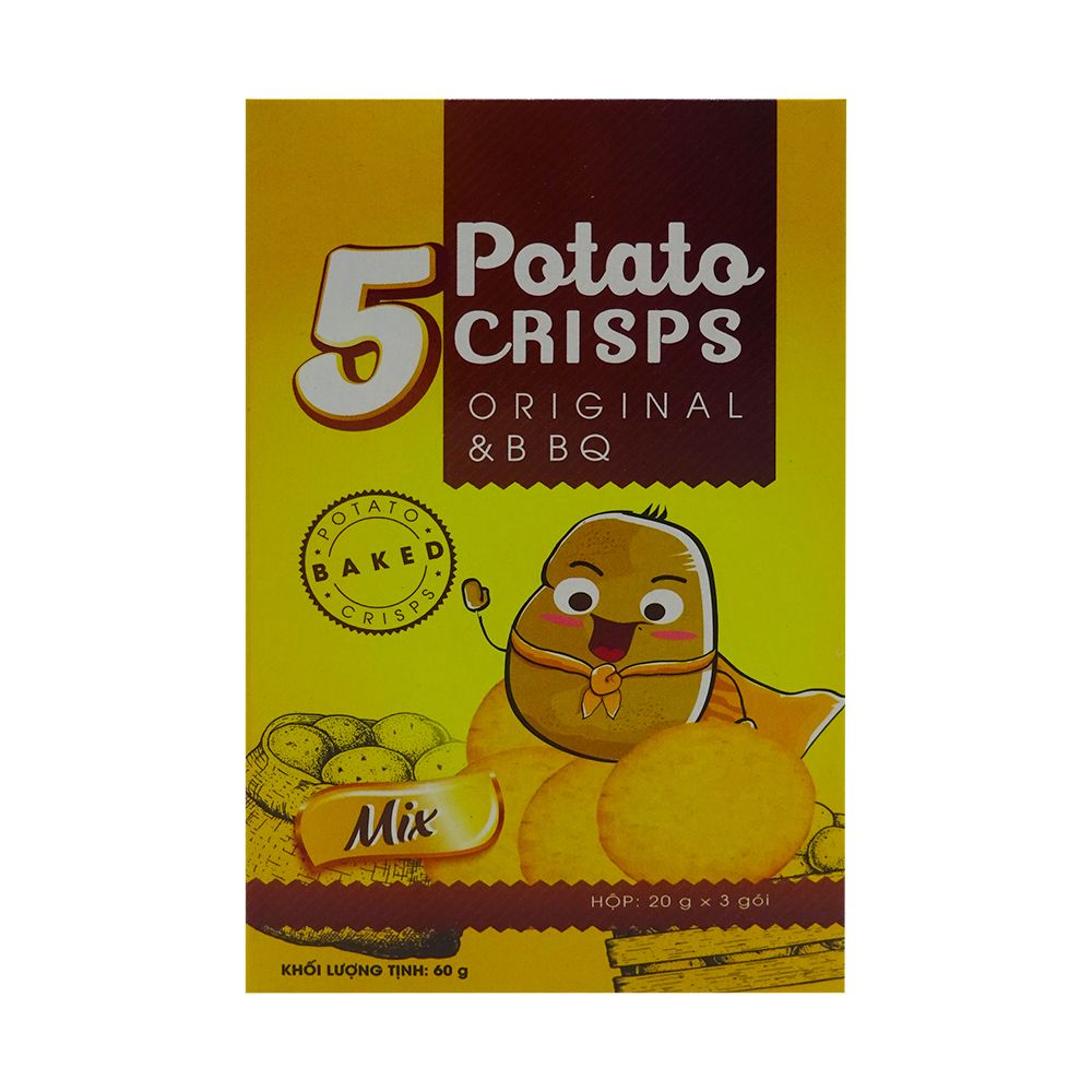 Bánh Khoai Tây 5 Potato Crisps Original & BBQ (60g)
