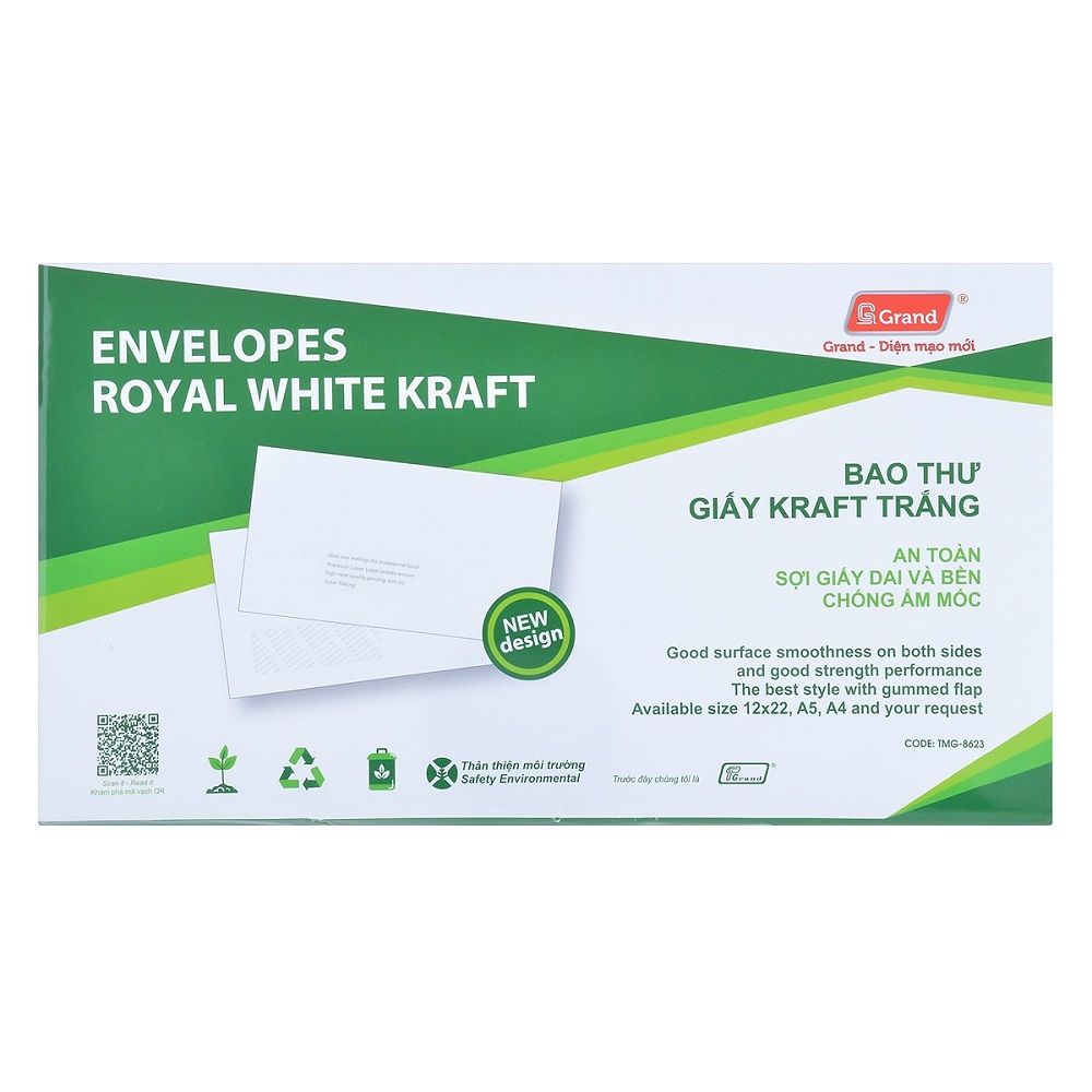 Bao Thư Trắng Có Keo Grand (12 x 22 cm) (20 Cái)