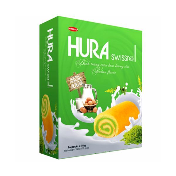 Bánh Hura Swissroll - Trứng Cuộn Kem Hương Cốm (18g x 16 Gói)