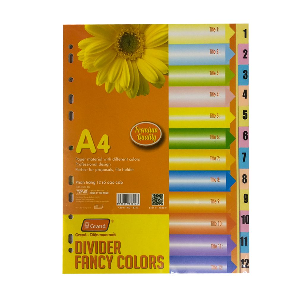 Bìa Phân Trang 12 Lá Giấy Cao Cấp TMG08312
