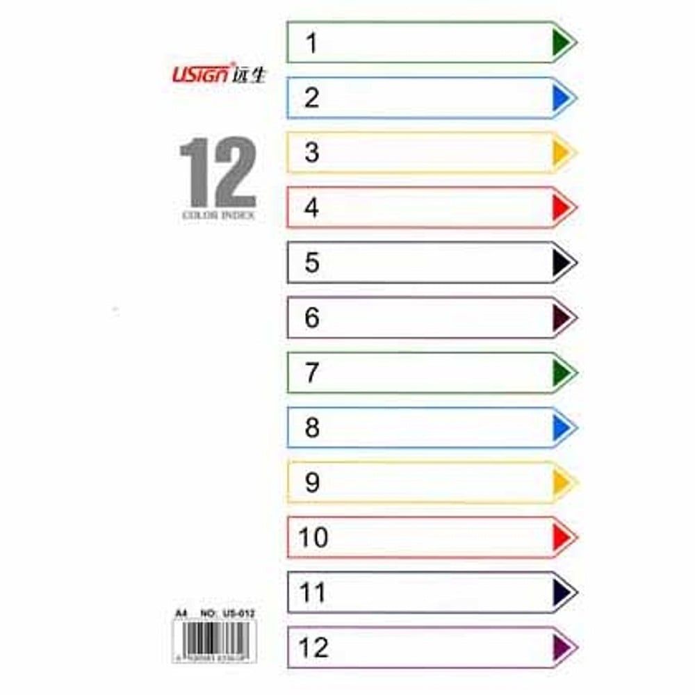 Bìa Phân Trang 12 Lá Nhựa Usign US-012