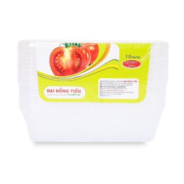Bộ 10 Hộp Nhựa Chữ Nhật Đại Đồng Tiến L011201-1 (550ml)