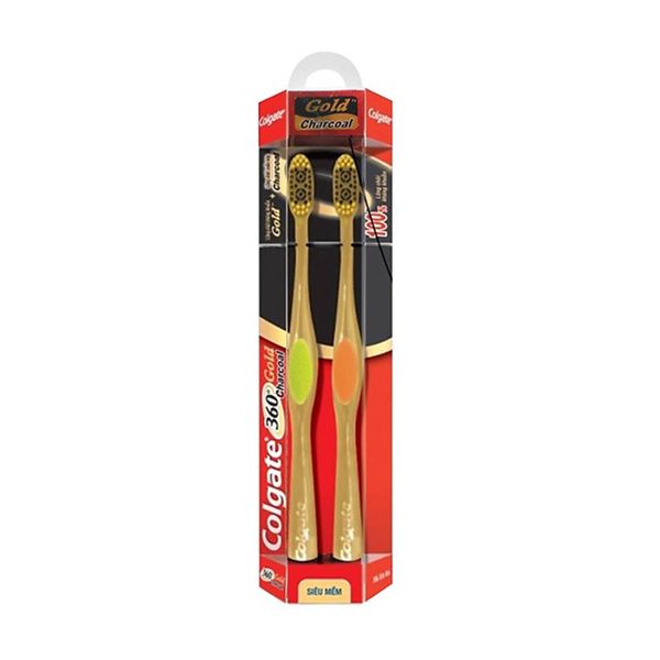 Bộ Đôi Bàn Chải Đánh Răng Colgate 360 Charcoal Gold Siêu Mềm