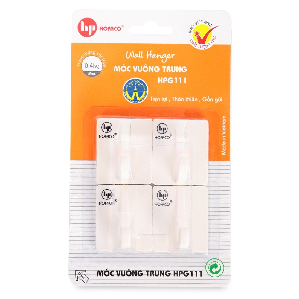 Móc Dán Tường Hofaco Vỉ 4 Móc Vuông Trung HPG 111