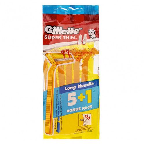 Combo 6 Dao Cạo Râu Cán Vàng Gillette Super Thin