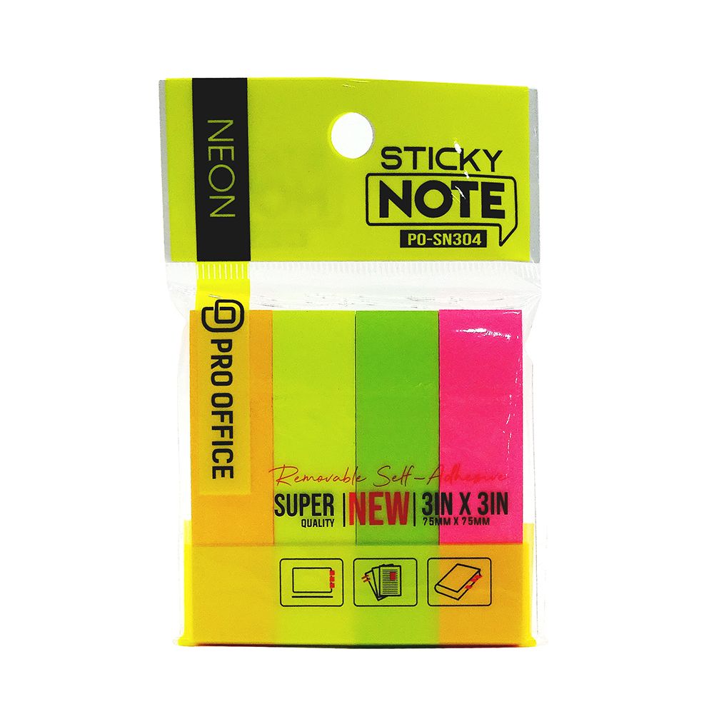 Giấy Note 4 Màu Neon 3x3 In Pro Office PO-SN304