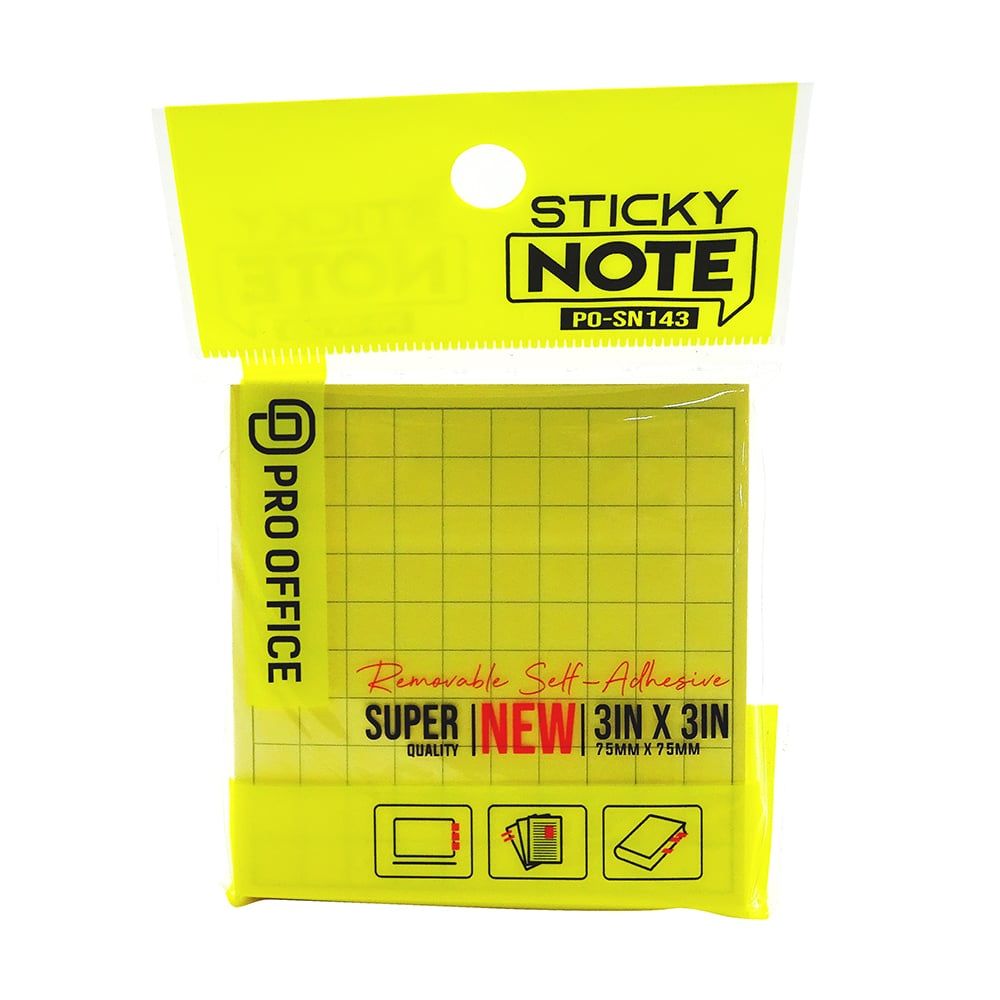  Giấy Note Kẻ 3x3 In Pro Office PO-SN143 Màu Vàng 