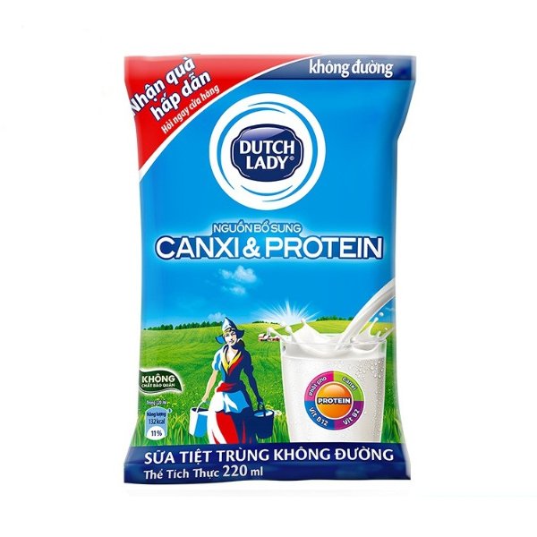 Sữa Tiệt Trùng Dutch Lady Canxi & Protein Không Đường (220ml / Bịch )
