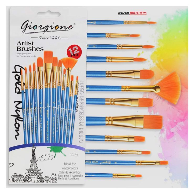 Set 12 Cọ Vẽ Màu Nước Giorgione G-706 Chuyên Dụng Vẽ Màu Nước, Sơn Dầu, Acrylics