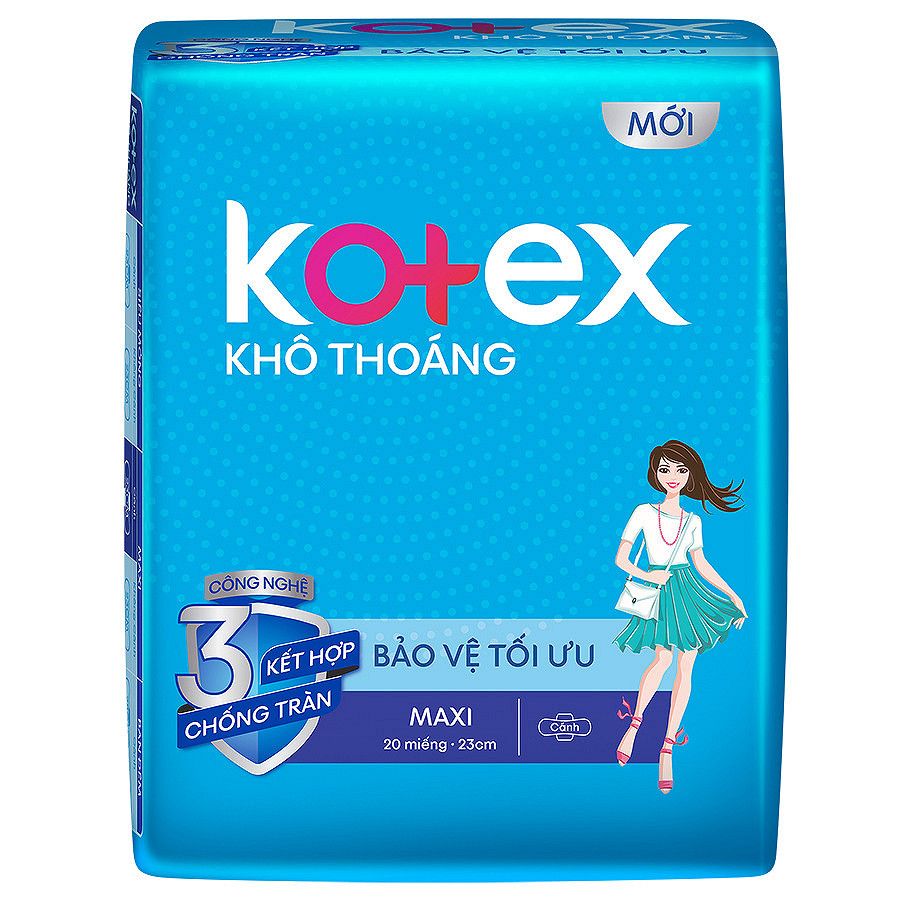Băng Vệ Sinh Kotex Khô Thoáng Lưới Siêu Thấm Maxi Cánh (20 Miếng/ Gói)
