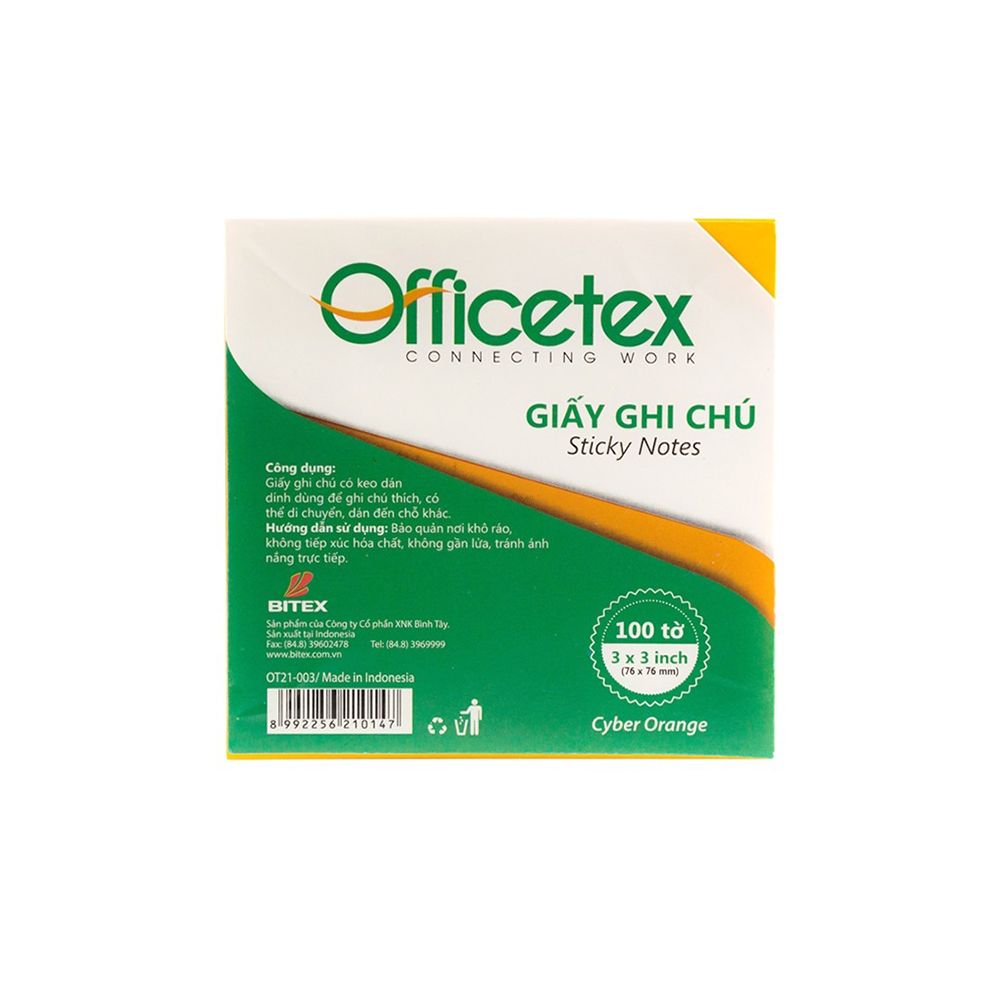 Giấy Ghi Chú Officetex - Cyber Orange (3x3 inch)