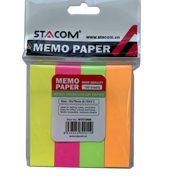 Giấy Note Stacom 4 Màu No.M1976NM (100 Tờ) (19x76mm)
