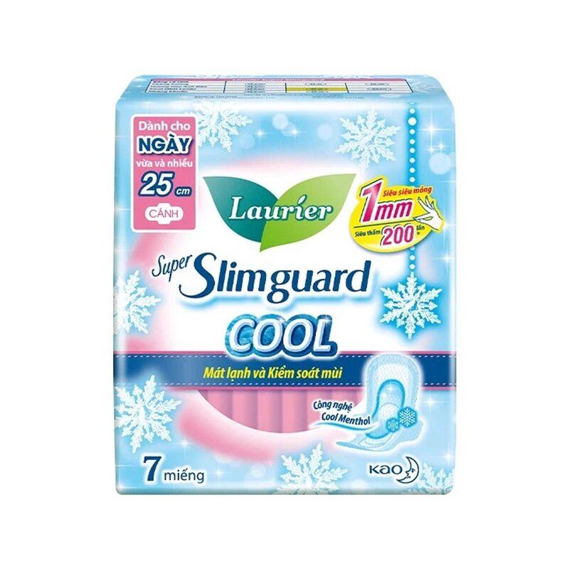 Băng Vệ Sinh Laurier Super Slimguard Cool Mát Lạnh & Kiểm Soát Mùi 25cm - 7 Miếng