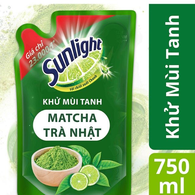 Nước Rửa Chén Sunlight Khử Mùi Tanh Matcha Trà Nhật - Dạng Túi (750ml) - Mẫu Mới