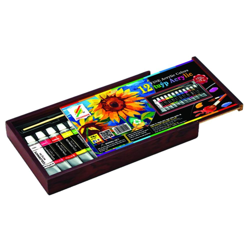 Hộp Gỗ 12 Tuýp Màu Vẽ Acrylic