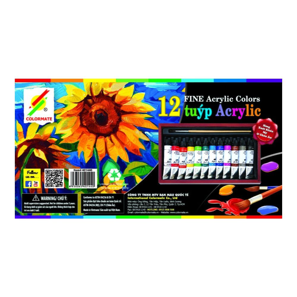 Hộp Gỗ 12 Tuýp Màu Vẽ Acrylic