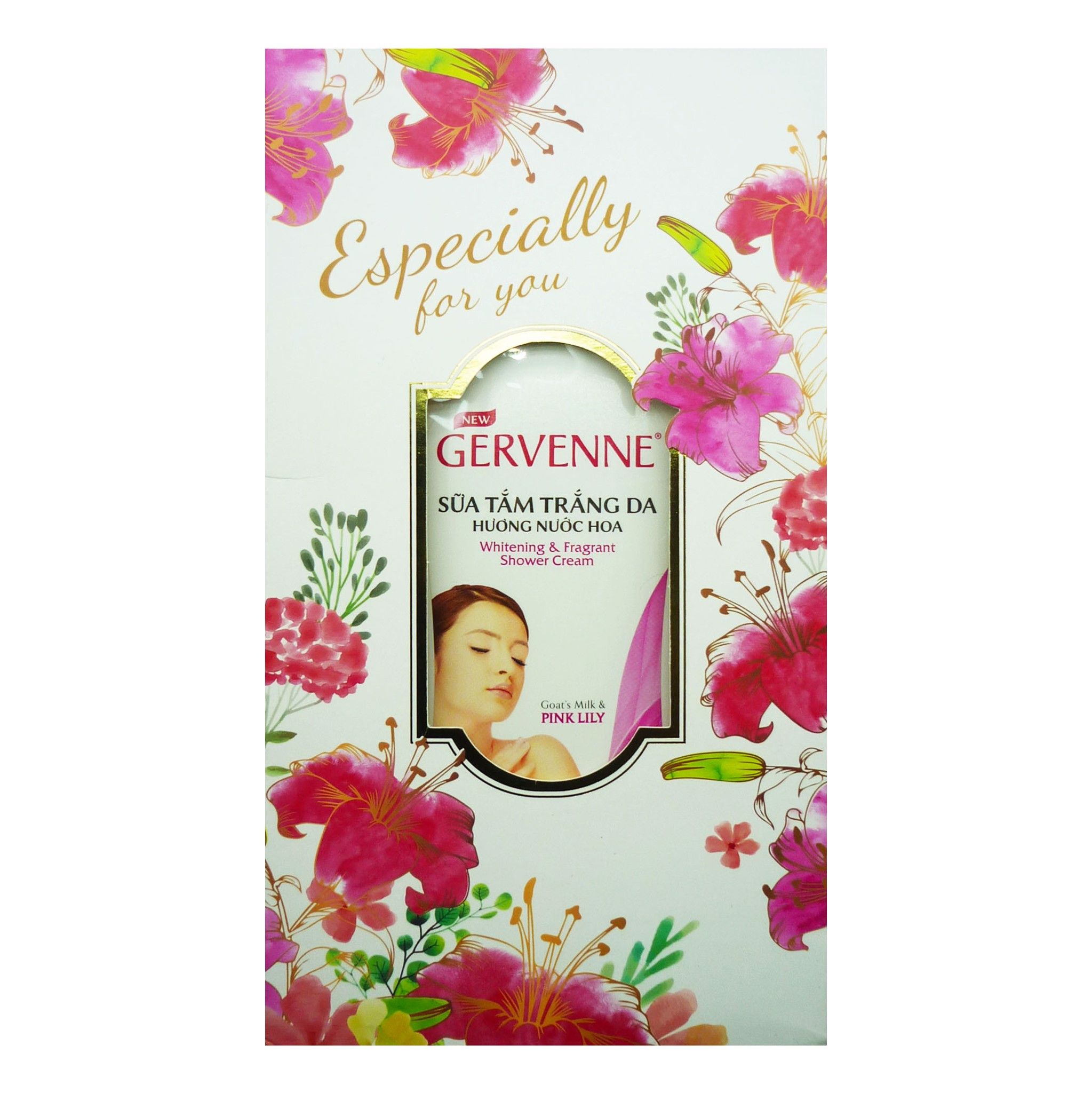 Hộp Quà Sữa Tắm Trắng Da Hương Nước Hoa Gervenne Lily Hồng 450g