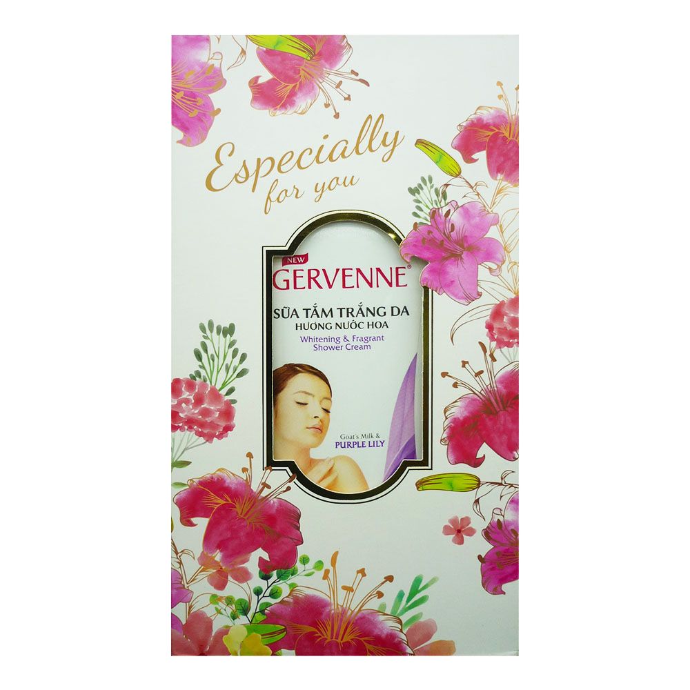 Hộp Quà Sữa Tắm Trắng Da Hương Nước Hoa Gervenne Lily Tím 450g