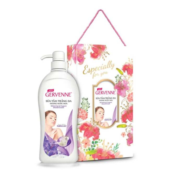 Hộp Quà Sữa Tắm Trắng Da Hương Nước Hoa Gervenne Lily Tím 450g