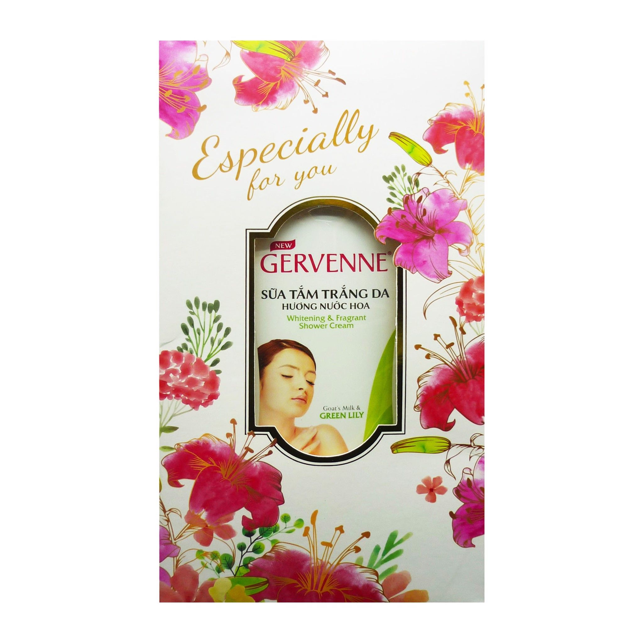 Hộp Quà Sữa Tắm Trắng Da Hương Nước Hoa Gervenne Lily Xanh 450g
