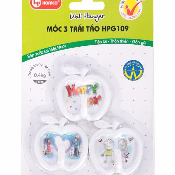 Móc Dán Tường Hofaco Vỉ 3 Trái Táo HPG 109 (Trọng Lượng Vật Treo 0.4 kg)