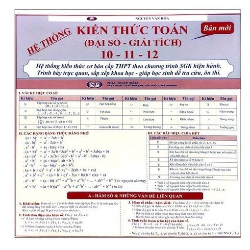  Hệ Thống Kiến Thức Toán Học - Đại Số - Giải Tích - 10-11-12 