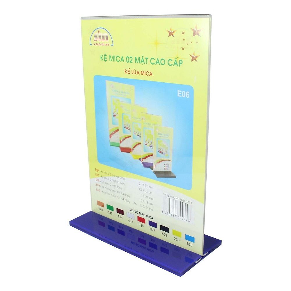 Kệ Thực Đơn Mica 2 Mặt Sao Mai A4 Đứng E06 (21 x 30 cm)