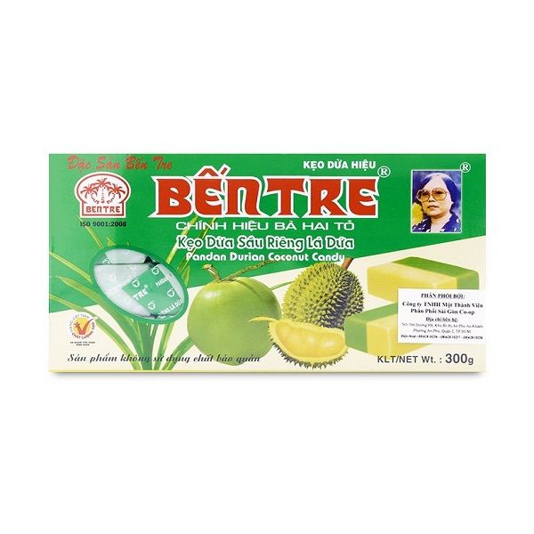Kẹo Sầu Riêng Lá Dứa Bến Tre Bà Hai Tỏ (300g)