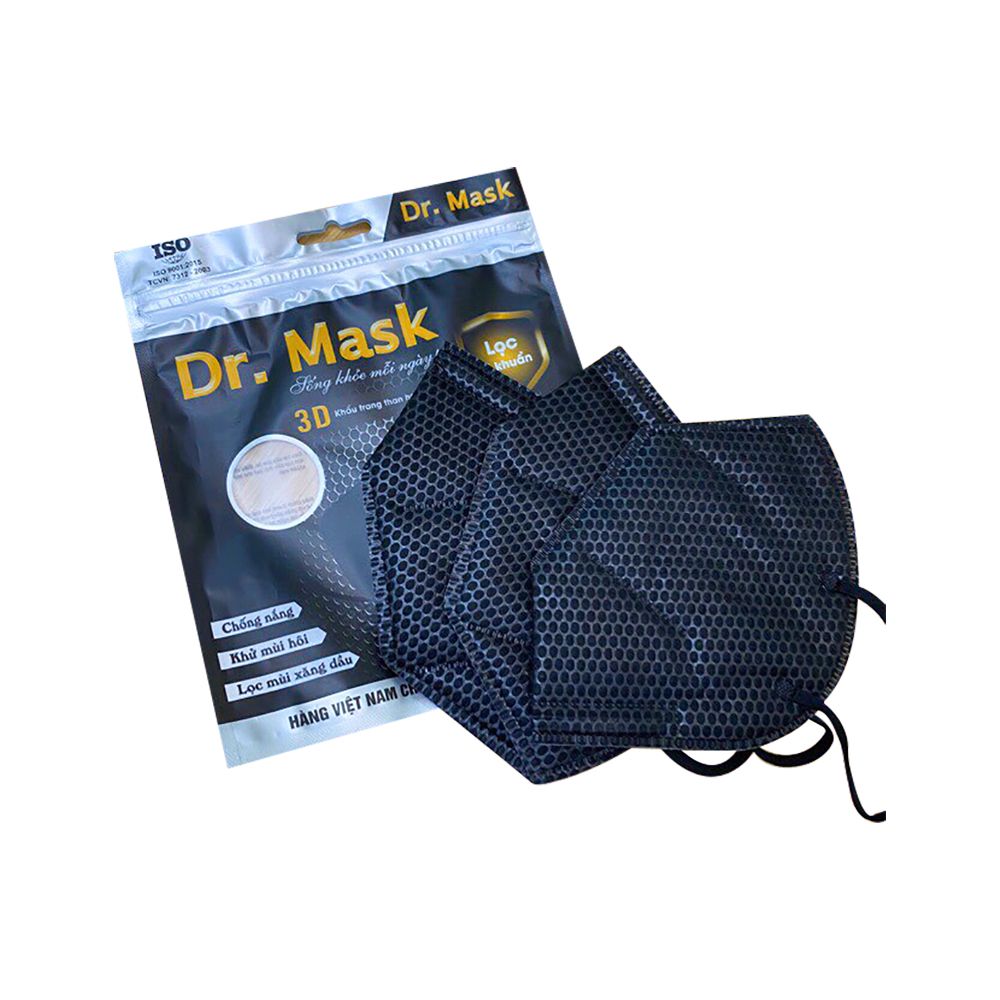 Khẩu Trang 3D Than Hoạt Tính Dr.Mask 4 Lớp (Túi 3 Chiếc)