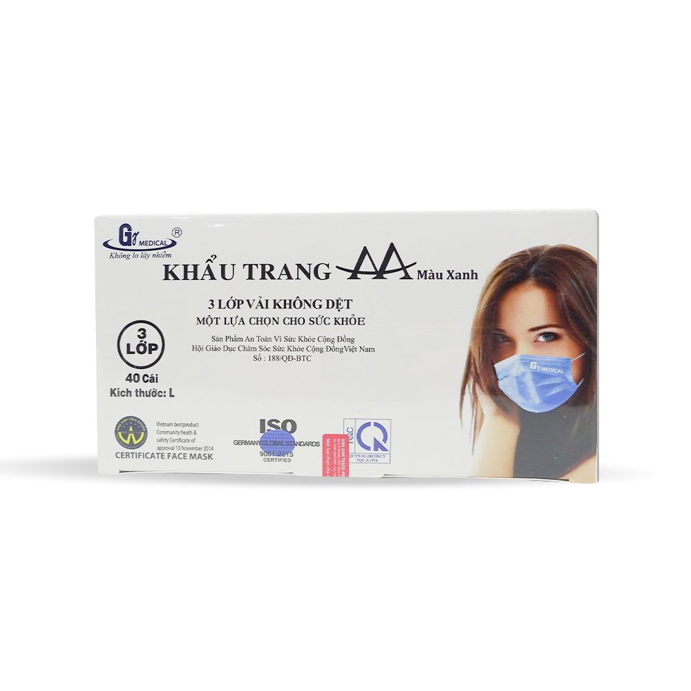 Khẩu trang AA màu xanh 3 lớp (40 cái)