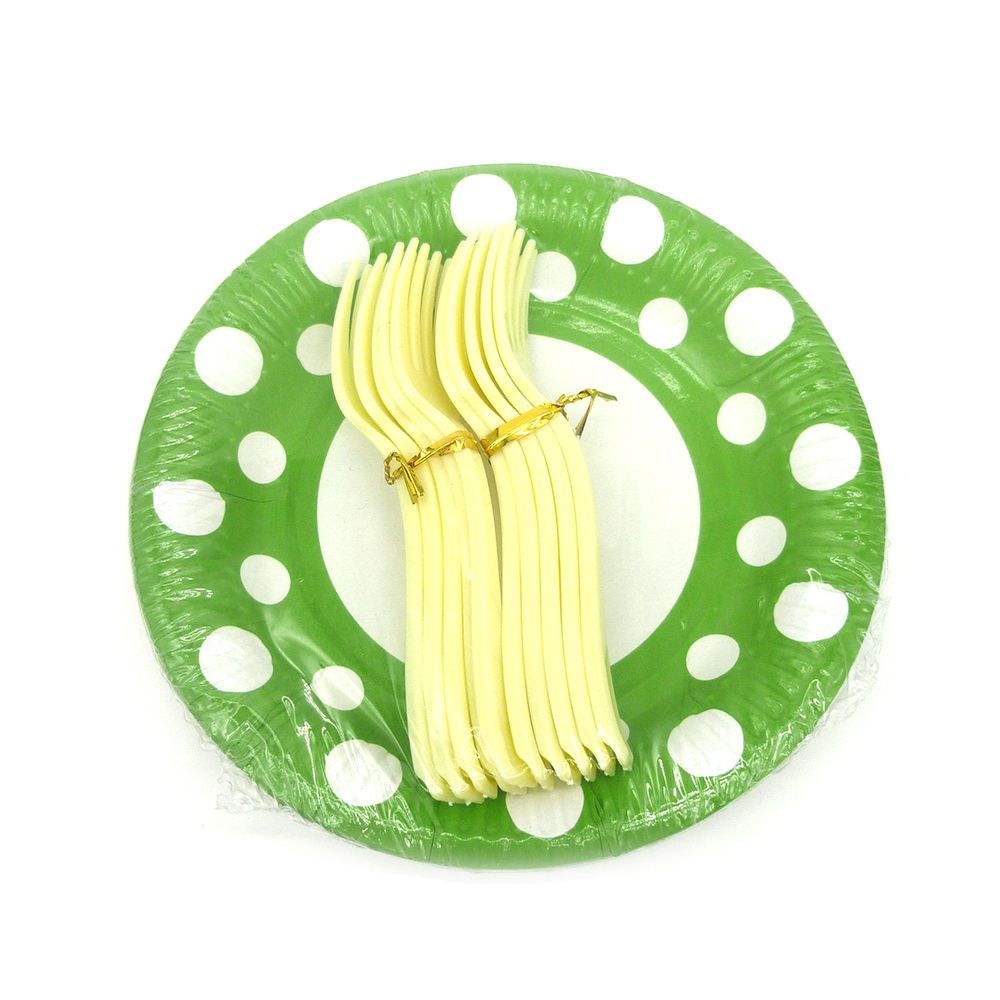 Lốc 10 Đĩa Giấy In Hoa (13oz + Nĩa)