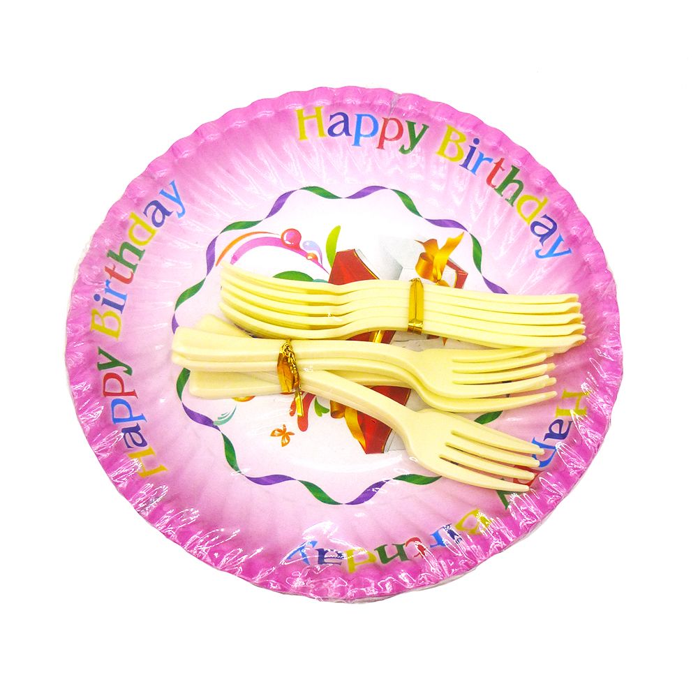 Lốc 10 Đĩa Giấy In Hoa (16oz + Nĩa)