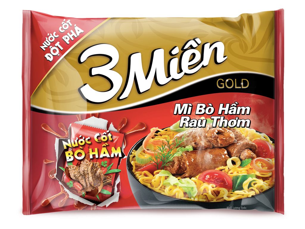 Mì 3 Miền Gold Bò Hầm Rau Thơm - Gói 75g