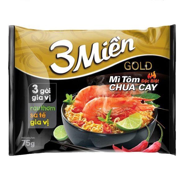 Mì 3 Miền Gold Vị Tôm Chua Cay Đặc Biệt 75g