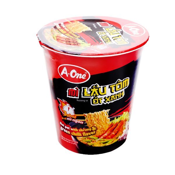 Mì Ly Ăn Liền A-One Lẩu Tôm Ớt Xanh 65g