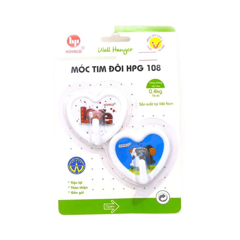 Móc Dán Tường Hofaco Vỉ 2 Móc Tim HPG 108