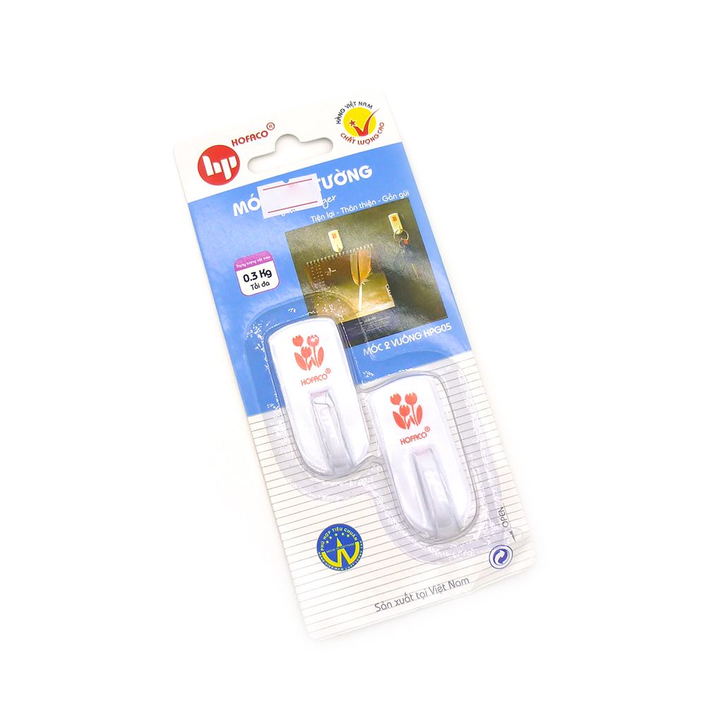 Móc Dán Tường Hofaco Vỉ 2 Móc Vuông HPG 05