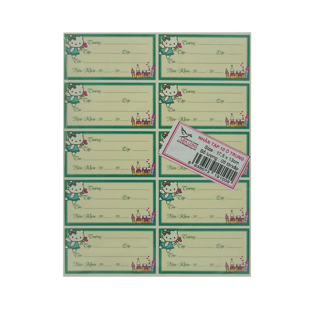 Nhãn Vở 10 Ô Trung (Xấp 50 Cái)