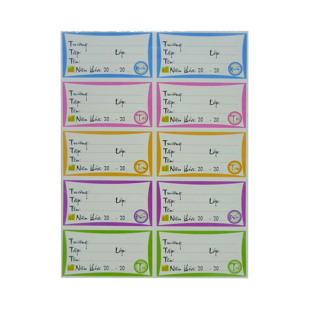 Nhãn Vở Học Sinh 10 Ô Lớn (Xấp 50 Cái)