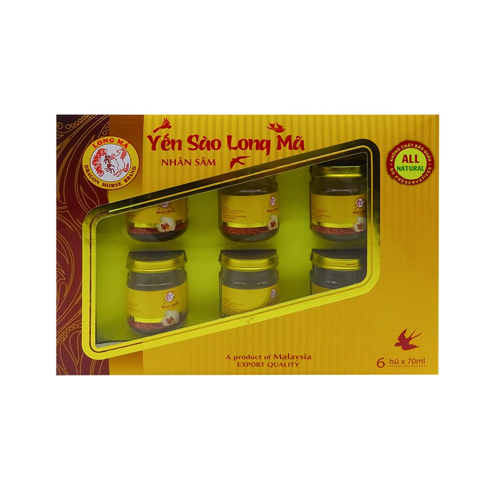 Nước Yến Sào Long Mã Chưng Đường Phèn Nhân Sâm (6 hũ x 70ml)