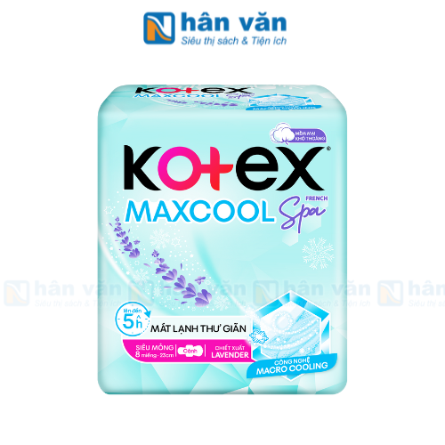 Băng Vệ Sinh Kotex Max Cool French Spa Siêu Mỏng Cánh 8 Miếng 23cm