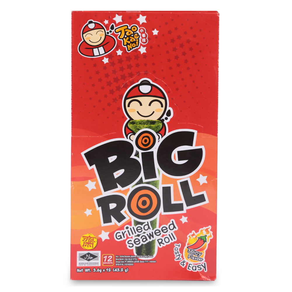 Snack Rong Biển Nướng Giòn Cậu Chủ Taokaenoi Big Roll Vị Cay ( 12 Gói / Hộp)