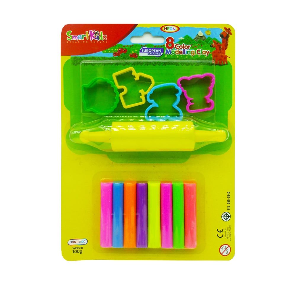 Sáp nặn 8 màu neon (4khuôn+1cây lăn) SK-BL8M5N