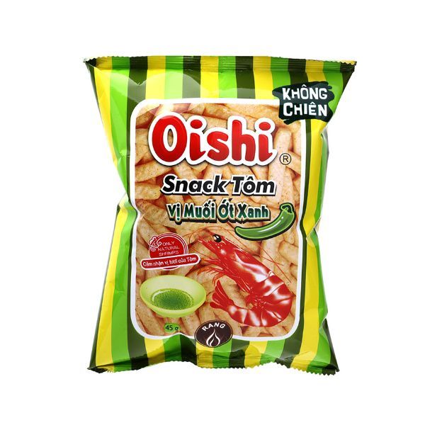 Snack Tôm Oishi Vị Muối Ớt Xanh (45g)